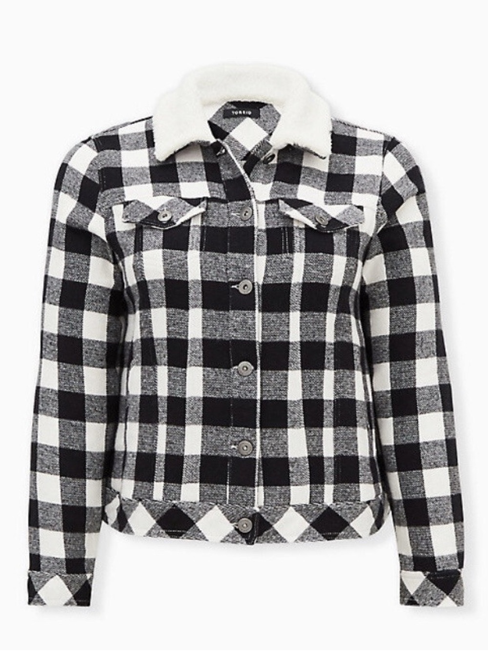 Torrid Black Plaid Brushed Twill & Faux Fur Collar Trucker Jacket Size 0 (Large) - Picture 5 of 12